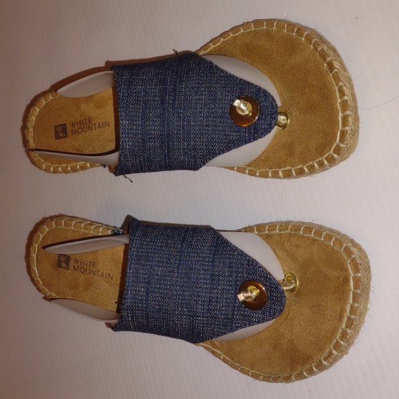 ๐ฃWHITE MOUNTAIN Beachball Wedge Sandals in Denim Blue Canvas - Picture 7 of 13